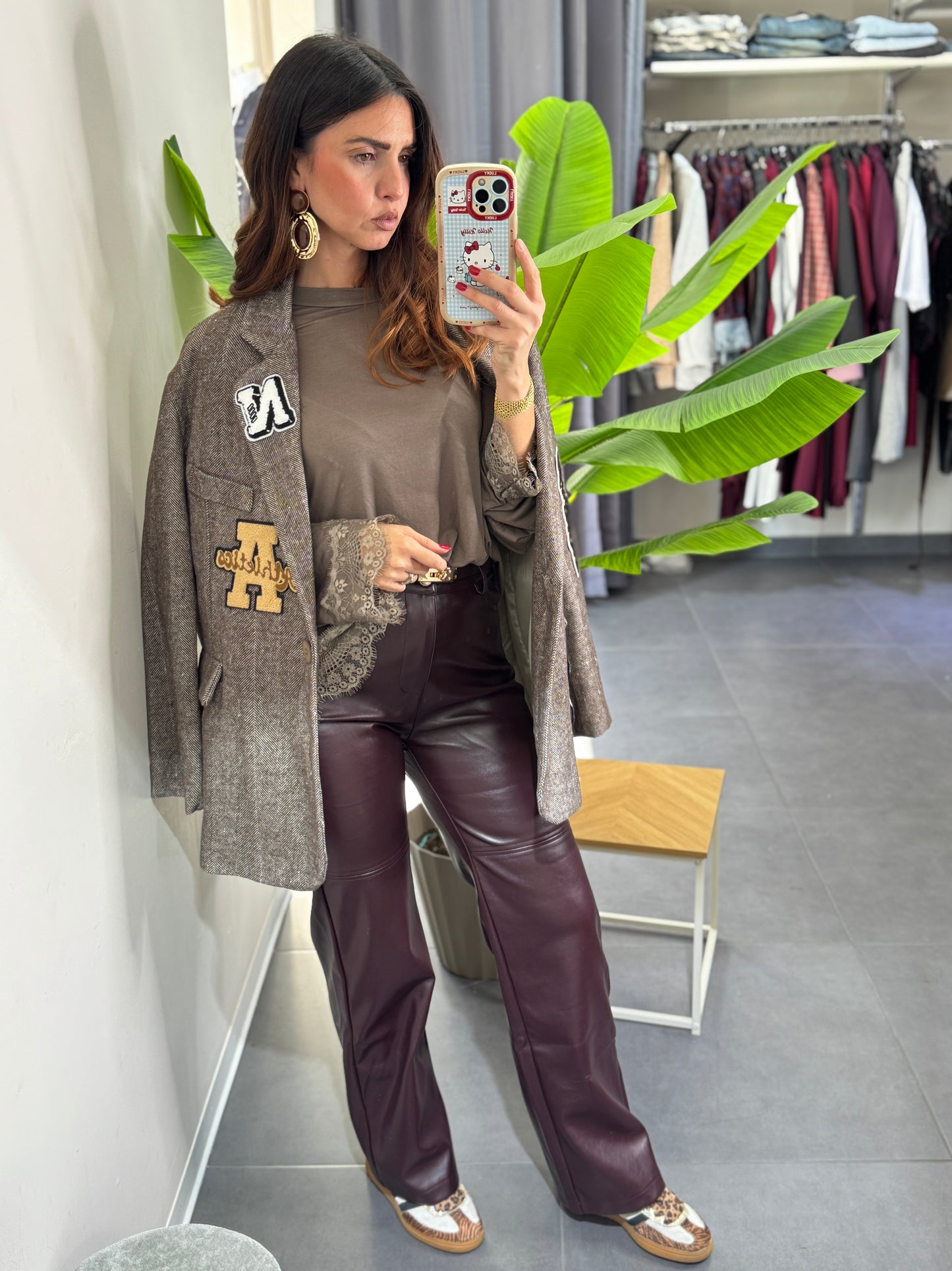 Pantalone ecopelle bordeaux