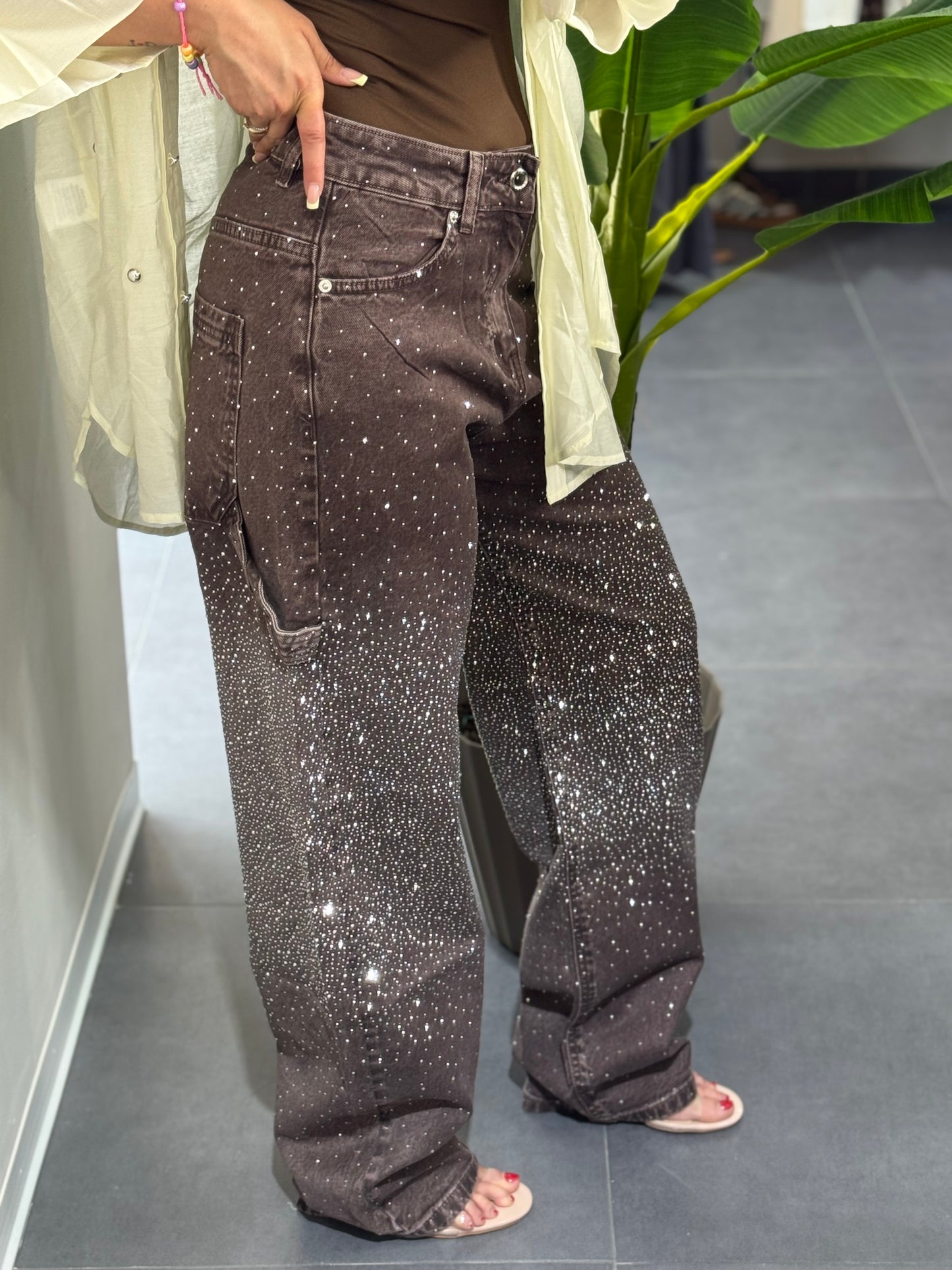 Jeans strass brown