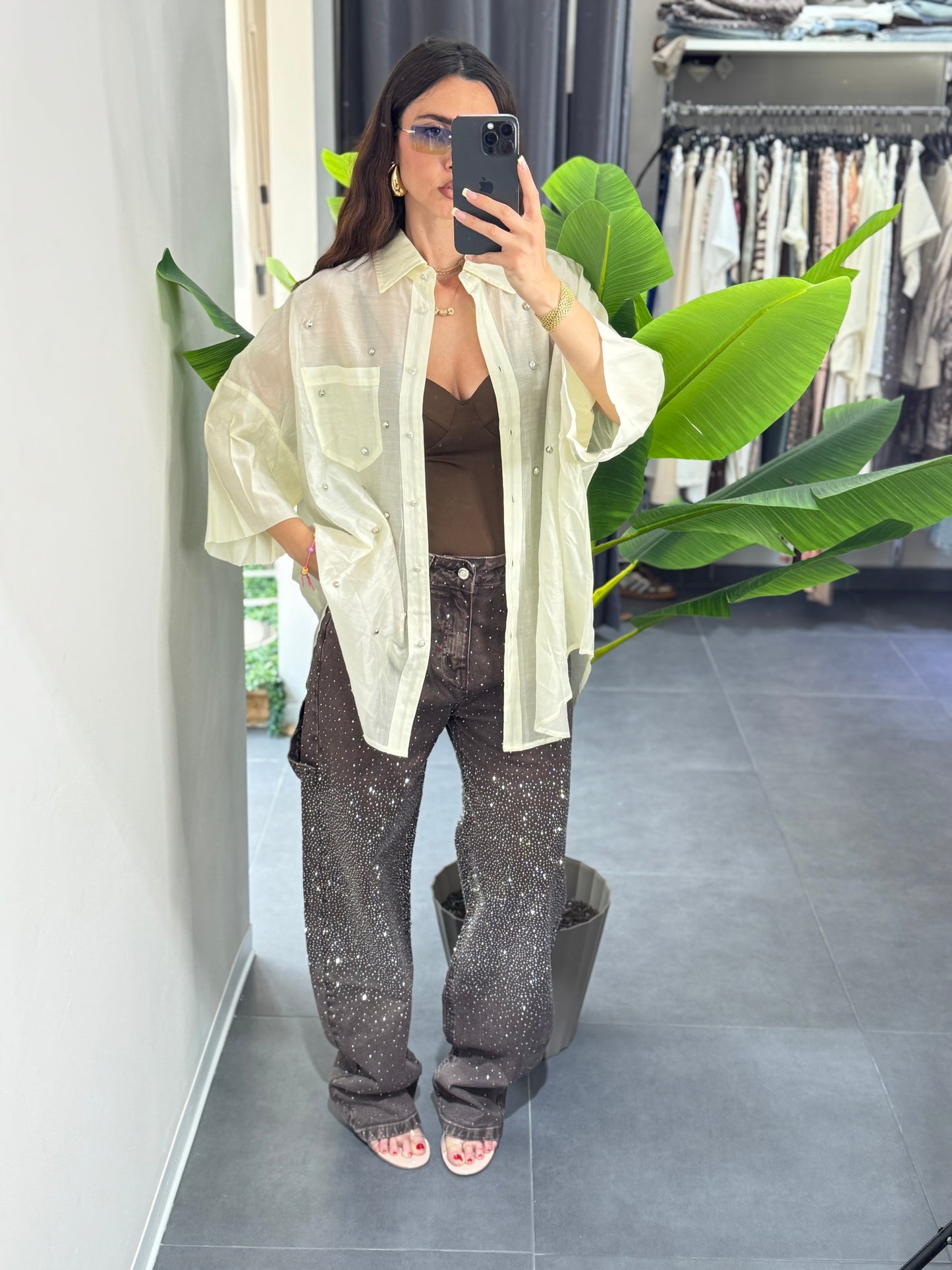 Jeans strass brown