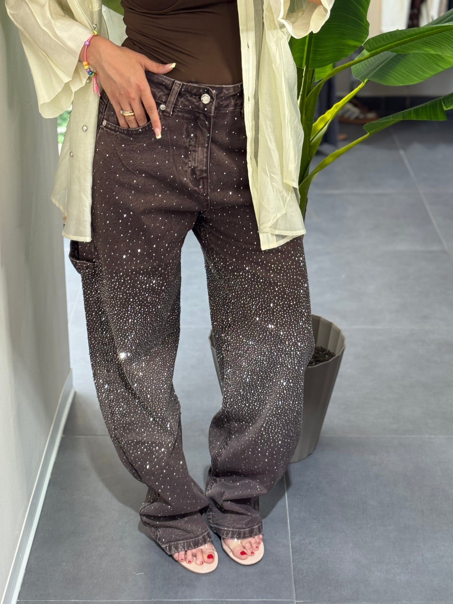 Jeans strass brown