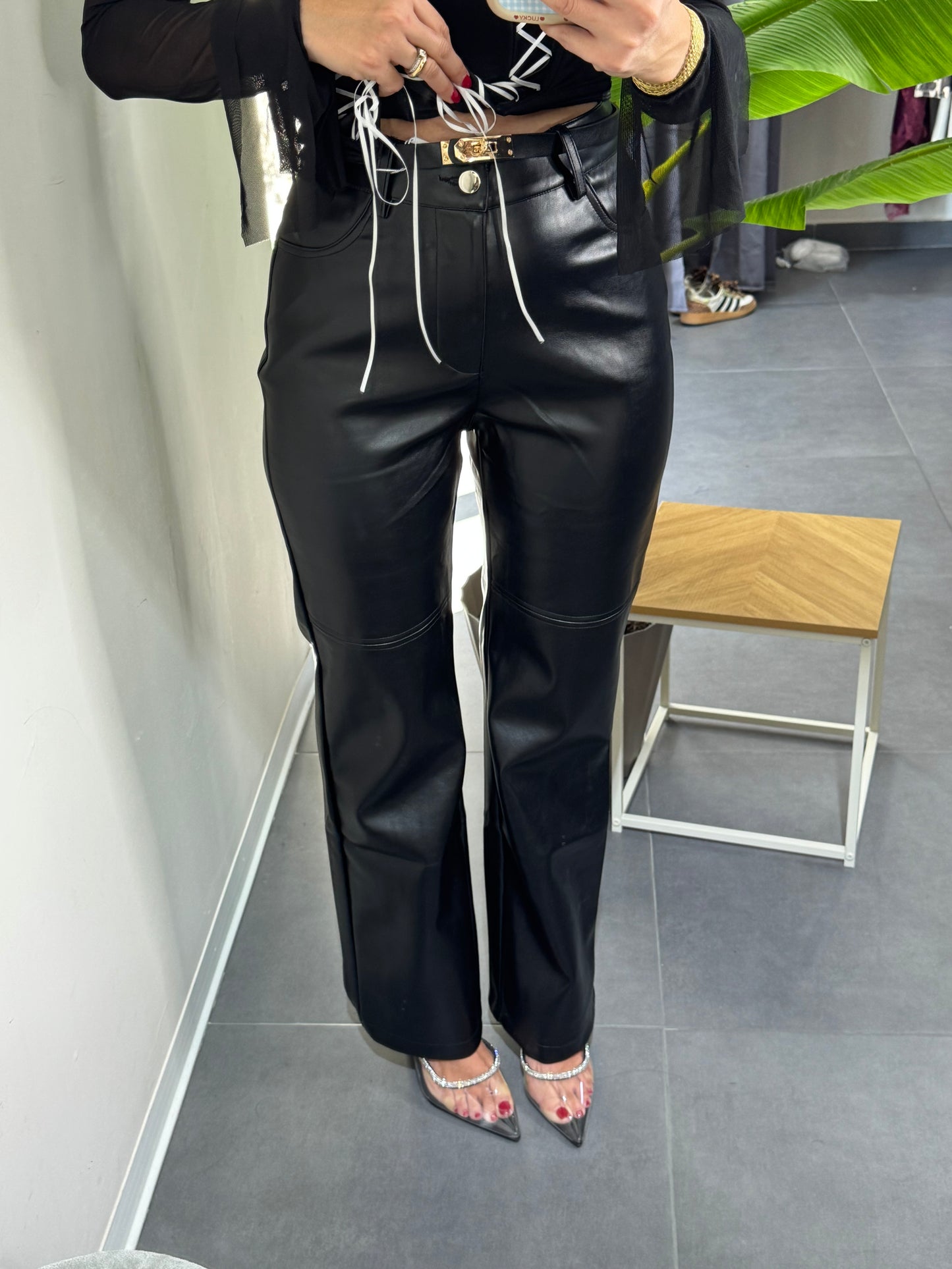 Pantalone ecopelle black