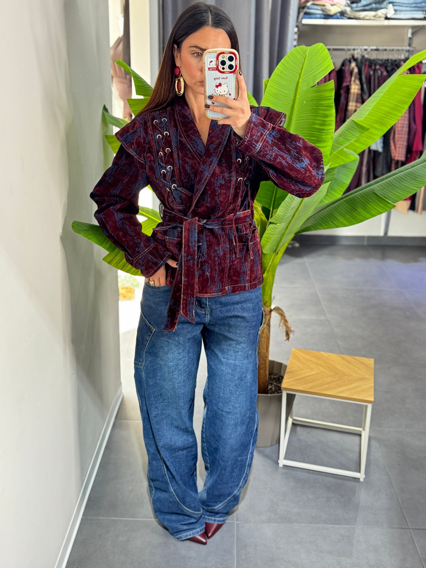 Giacca stringhe camoscio bordeaux