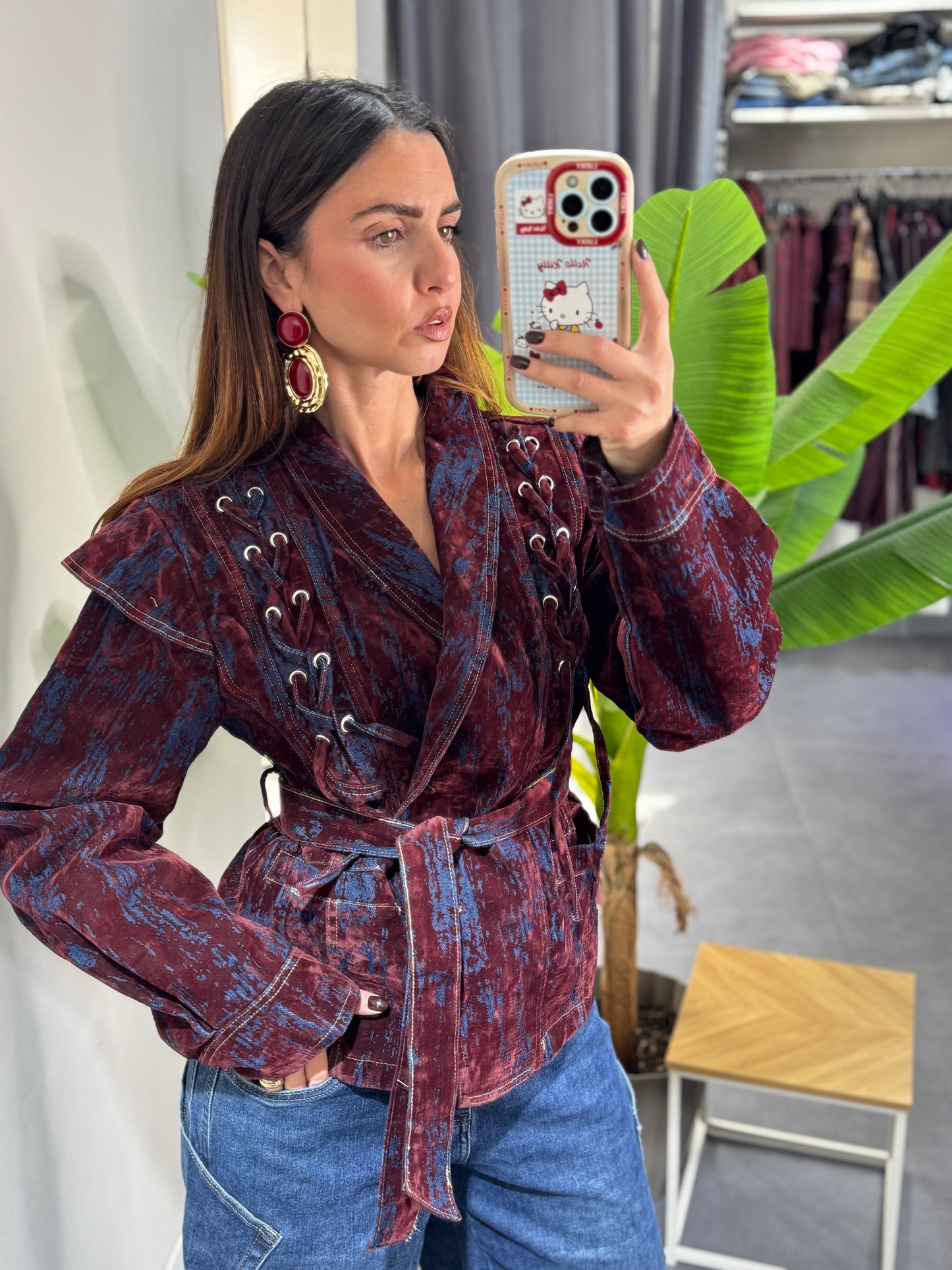 Giacca stringhe camoscio bordeaux