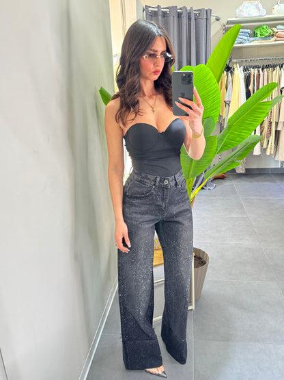 Jeans piegone strass