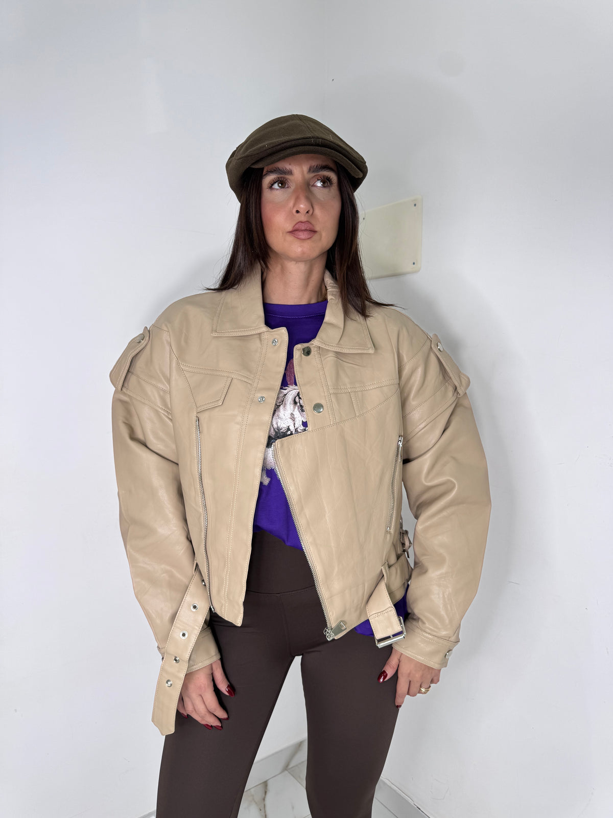 Bomber ecopelle beige