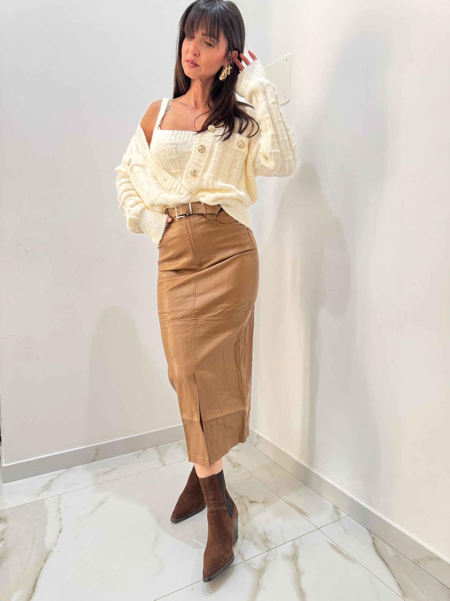 Gonna longuette ecopelle