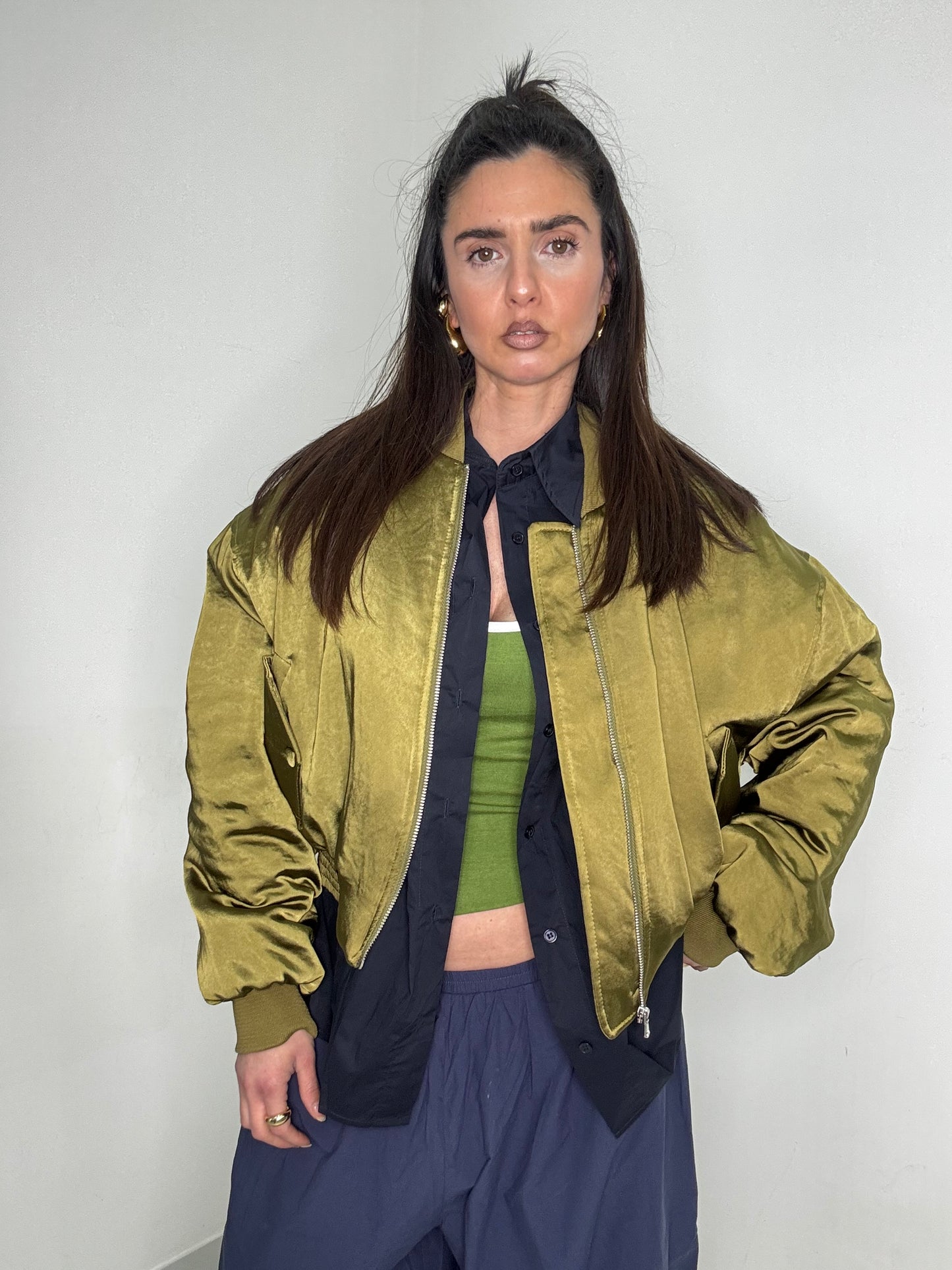 Bomber saten Green