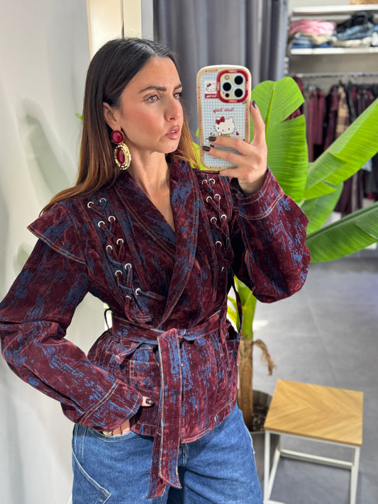 Giacca stringhe camoscio bordeaux