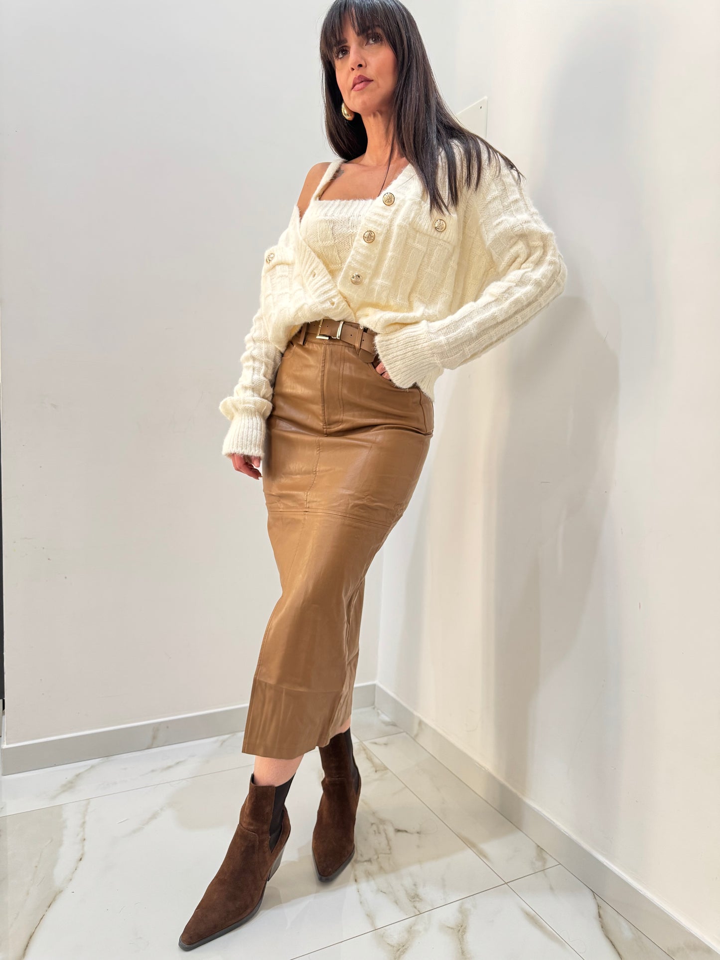 Gonna longuette ecopelle