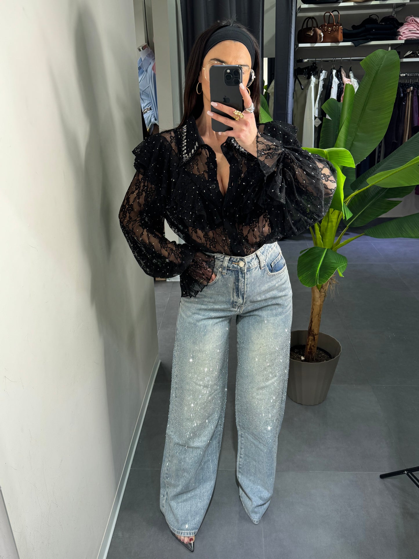 Jeans palazzo strass