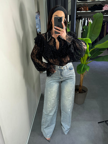 Jeans palazzo strass