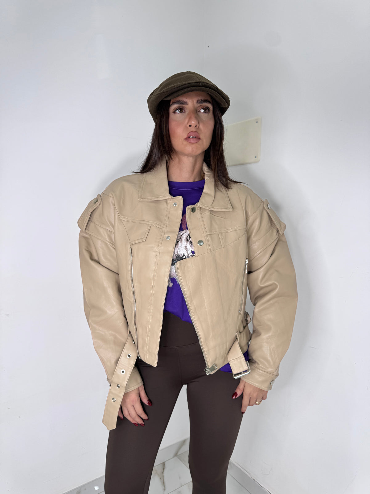 Bomber ecopelle beige