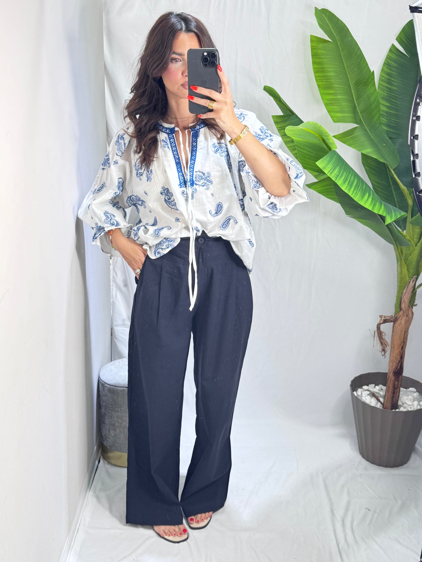 Pantaloni in lino blu navi