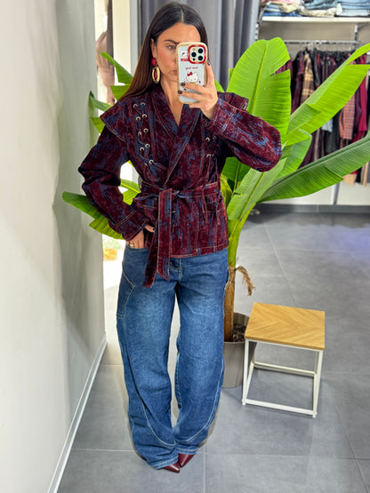 Giacca stringhe camoscio bordeaux