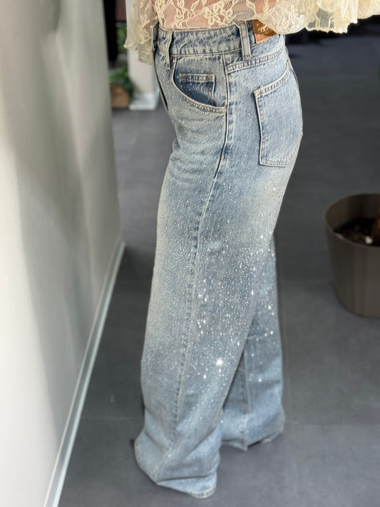 Jeans palazzo strass