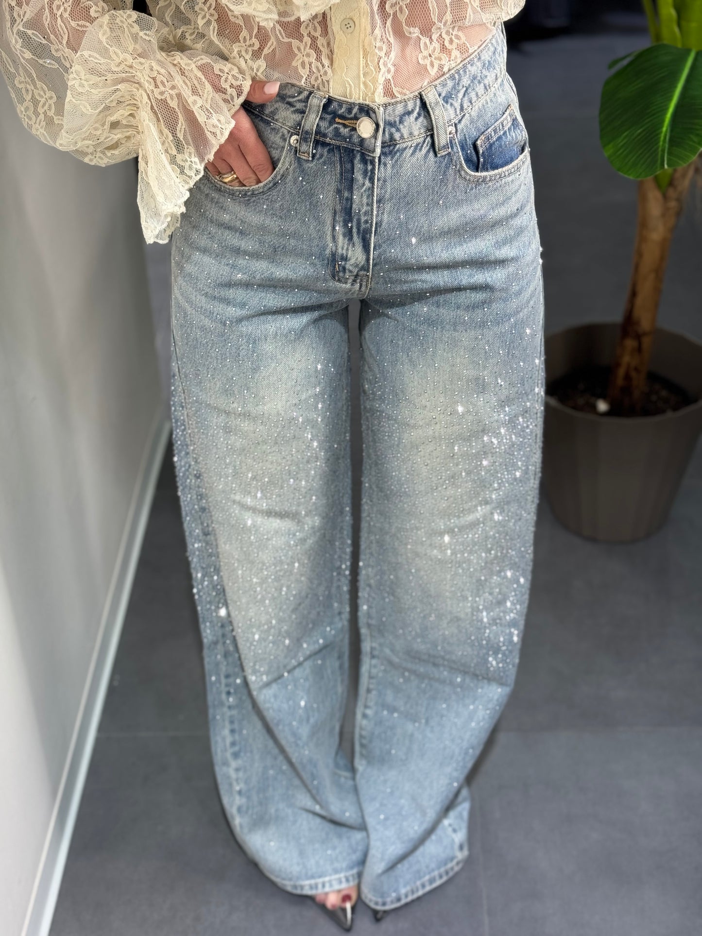 Jeans palazzo strass