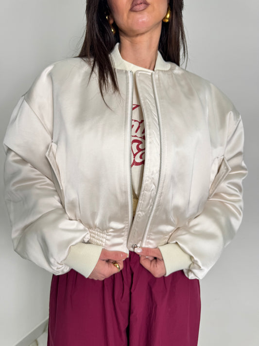 Bomber in saten cream
